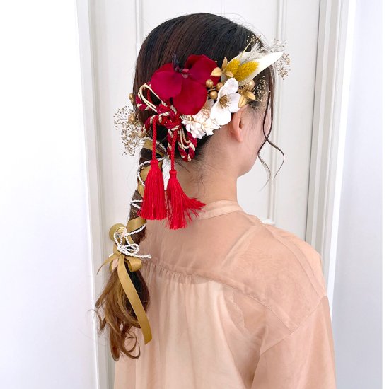 kmk-L064 ｜胡蝶蘭と組紐飾りの和装用髪飾りセット