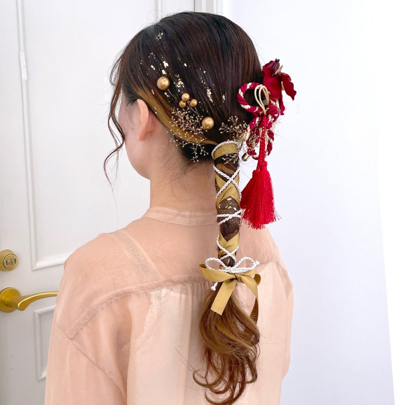 kmk-L064 ｜胡蝶蘭と組紐飾りの和装用髪飾りセット