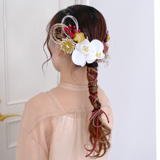 胡蝶蘭とつまみ細工の和装髪飾りセットB