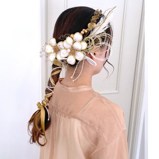 白金花と紐飾りの和装髪飾りセット