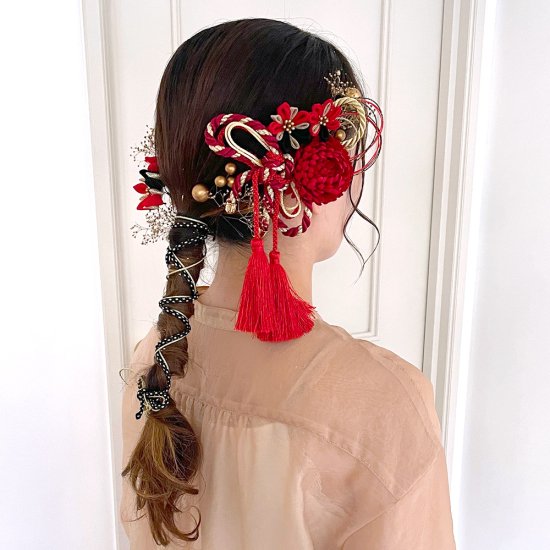 kmk-T054 ｜組紐飾りとつまみ小花の和装髪飾りセット