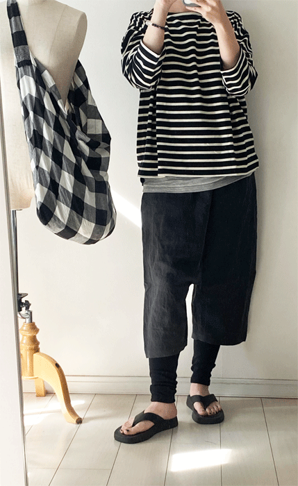 ハンドメイド ペイント サルエルパンツ リネン×裏地つき レディース