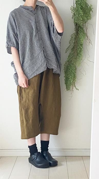 nanatone オフホワイトリネンのサルエルパンツ レディース