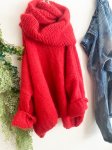 【ご予約】赤いモヘヤのゆったりセーター＆スヌード・キット
