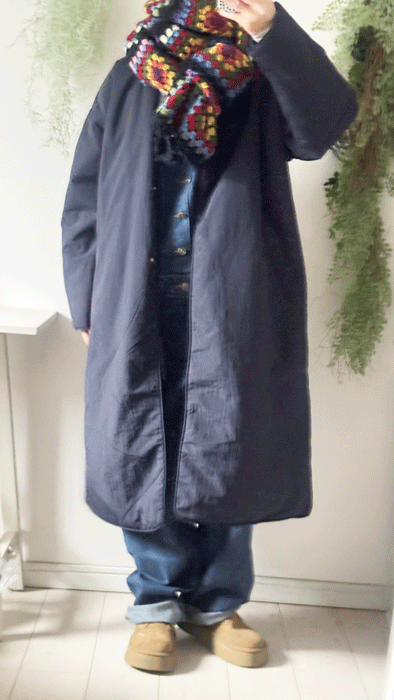 撥水加工のノーカラーロングコート - NANATONE