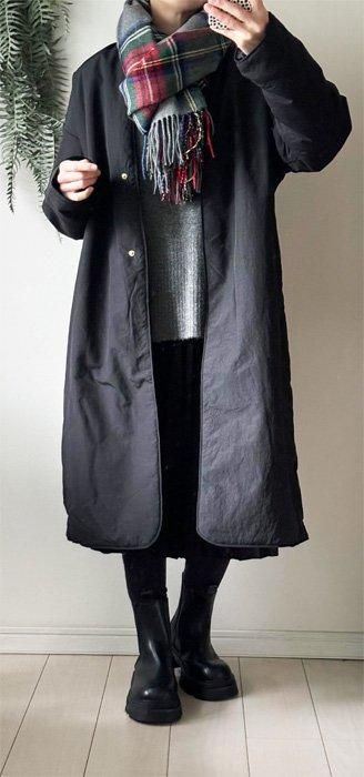 撥水加工のノーカラーロングコート - NANATONE