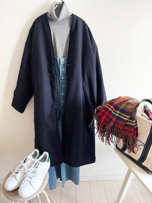 撥水加工のノーカラーロングコート - NANATONE