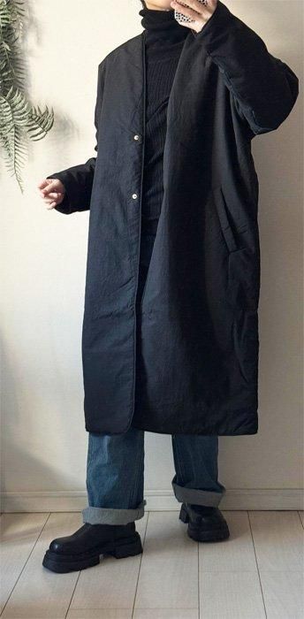 撥水加工のノーカラーロングコート - NANATONE