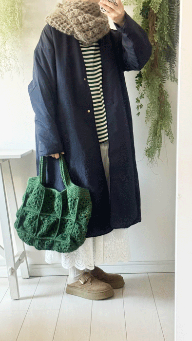 撥水加工のノーカラーロングコート - NANATONE