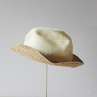 mature ha./BOXED HAT 6.5cm brim 2tone colorwhitemix brown