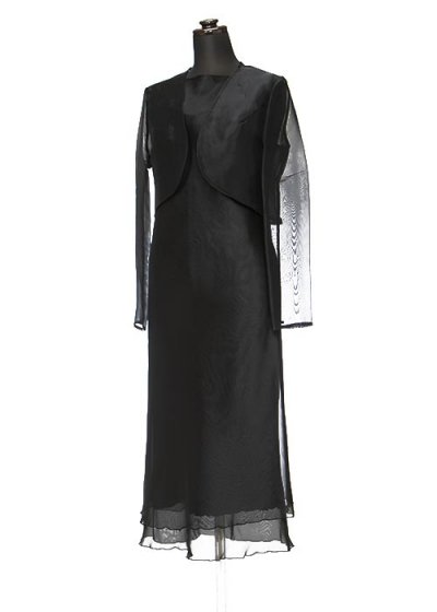 HD7-02 ゲストドレスレンタル 7号Sサイズ  黒アンサンブル ロングキャミドレス＋チュールドレス＋チュールボレロの3枚重ね　ウエスト 64cm
