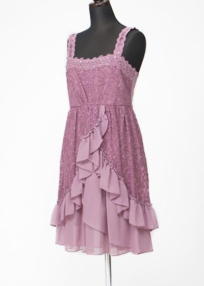 HD9-228 キャミドレスレンタル くすみカラー くすみピンク 裾に段フリル