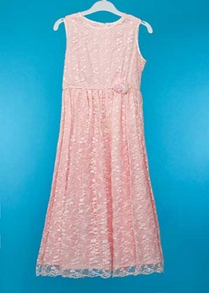 G140-12子供ドレスレンタル(身長140前後 )ピンクノースリーブ 花刺繍 ロング