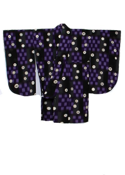S657小振袖レンタル 裄70(ヒップ70-103) 黒に紫 　丸紋