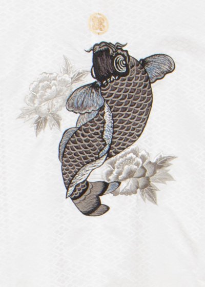 MP80-45紋付レンタル 裄80(身長190 胴回り78-108) 白 鯉の刺繍 
