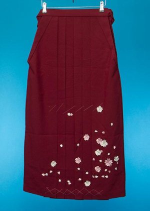 HA91-8女袴レンタル紐下91 (身長155-160 普通巾)エンジ 桜刺繍 