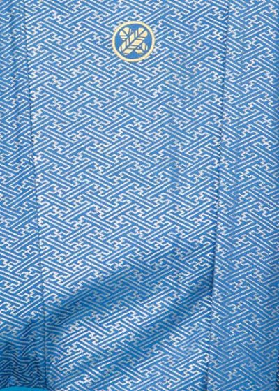 MP69-8紋付レンタル 裄69(身長160前後 胴回り73-103）◆日本製◆正絹  青に 銀ラメの さや型 婚礼衣装作家 [秋山章]