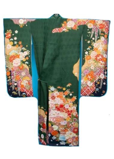 振袖 絞り 金彩 水色×朱色 ぼかし 身丈157 めでたく 裄67
