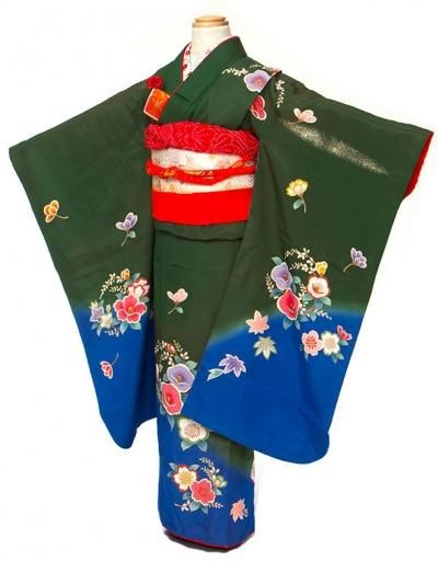 色留袖 正絹 比翼仕立て 三つ紋 四季花 150cm前後 豪華刺繍 手刺繍