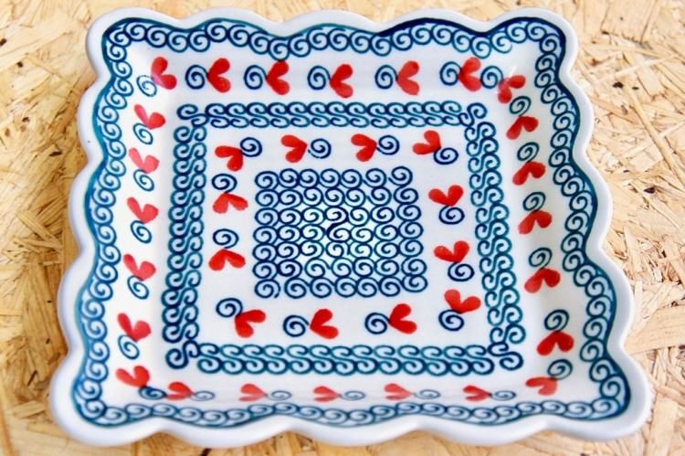 ポーランド食器 ポーリッシュポタリー 縁フリル 角皿 3点セット 【公式