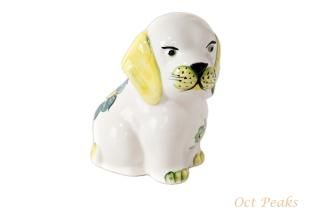 新品　ポーリッシュポタリー　花柄　犬　置物　二個セット りんごポット大 紺花柄 J58-AS76 ポーランド食器