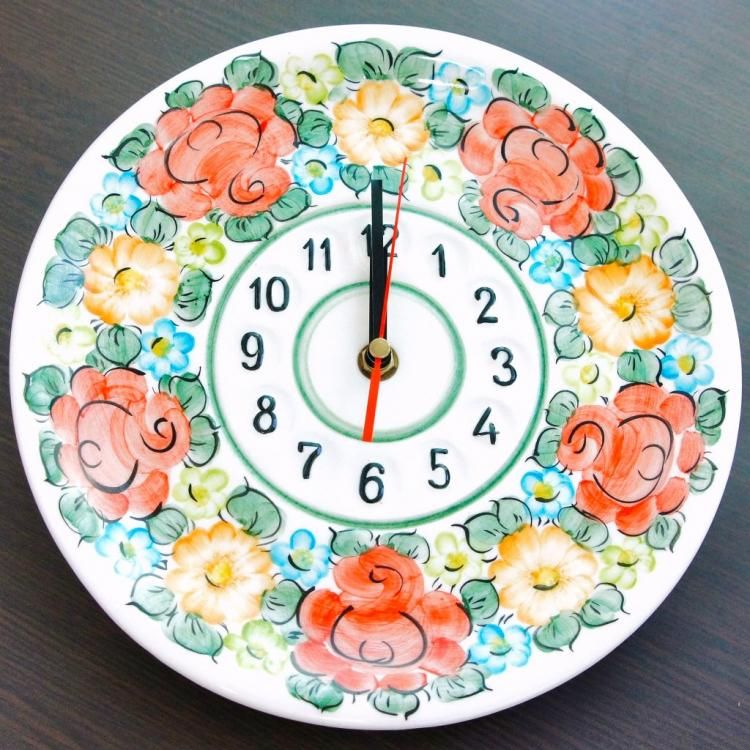 陶器製 壺型時計 花柄 ヴウォツワヴェク陶器の時計