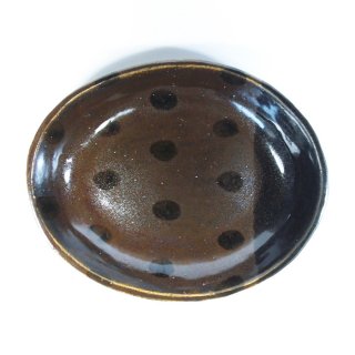 sunny-craft（サニークラフト）｜カレー皿大 チョコレート釉 ラインドット