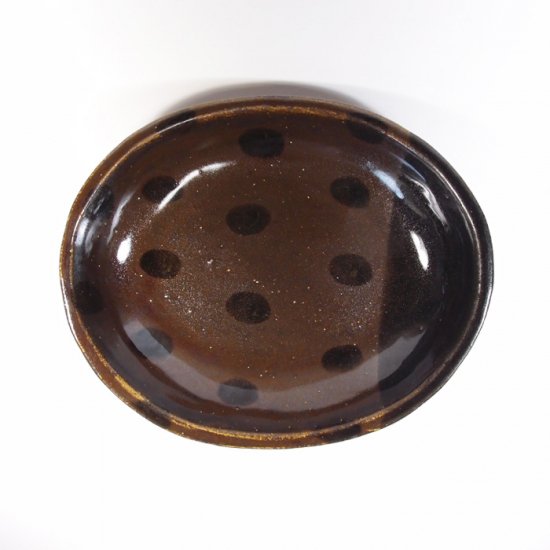 sunny-craft（サニークラフト）｜カレー皿中 チョコレート釉 ラインドット