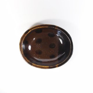 sunny-craft（サニークラフト）｜カレー皿小 チョコレート釉 ラインドット