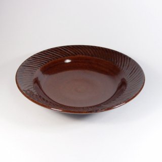 比呂｜しのぎ丸皿 （茶）【笠間焼】