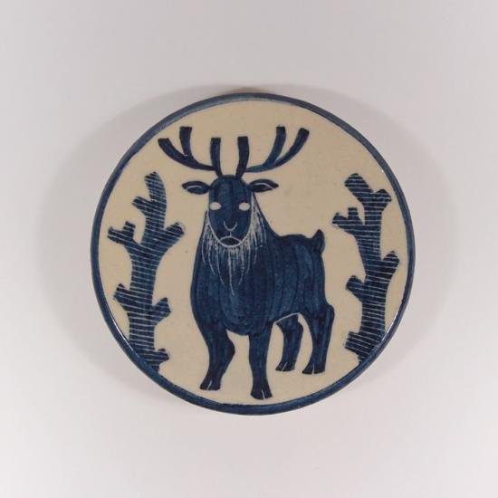 大内瑤子（おおうちようこ）｜まめ絵皿-木立と鹿