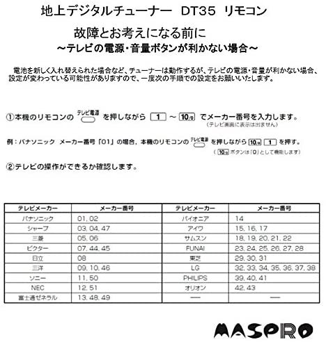 DT35.DT400｜マスプロ電工 地上・BS・110°CSデジタルチューナーDT35