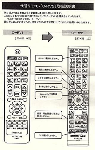 C-RV1 (ダイヨウ) C-RV2｜日立 C-RV1(ダイヨウ) HITACHI テレビリモコン C-RV2｜中古品｜修理販売｜サンクス電機