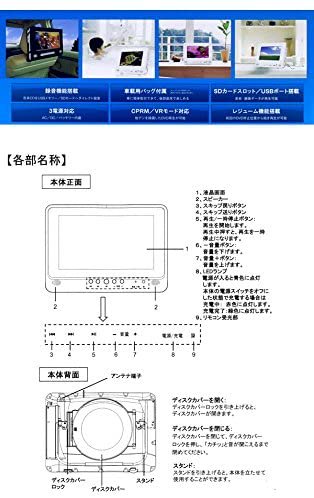 RV-909W｜AVIN 9V型 防水 ワンセグ ポータブルDVDプレーヤー RV-909W