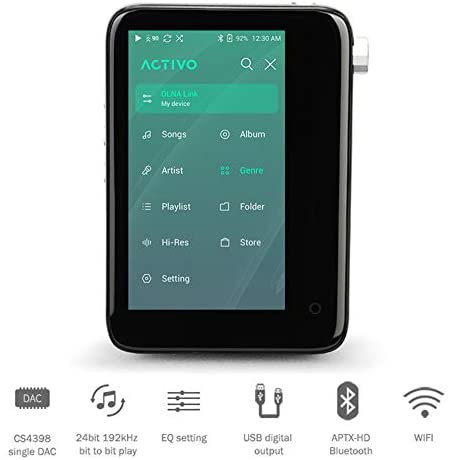 CT10｜ACTIVO CT10 mp3プレーヤー、Bluetoothカスタムイコライザーを