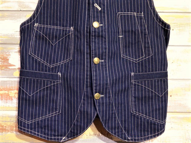 FREEWHEELERS ”CONDUCTOR VEST”（INDIGO WABASH STRIPE） - OLD STAND UP