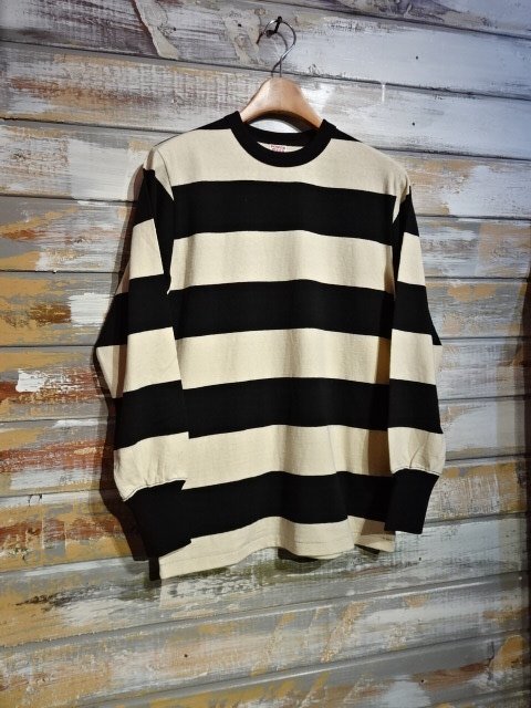 FREEWHEELERS ”HORIZONTAL STRIPED” SET-IN LONG SLEEVE T-SHIRT（BLACK×DRY  CREAM） - OLD STAND UP