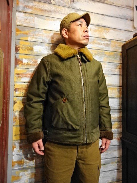 FREEWHEELERS ”S-3” WINTER FLYING JACKET （DARK KHAKI GREEN） - OLD STAND UP