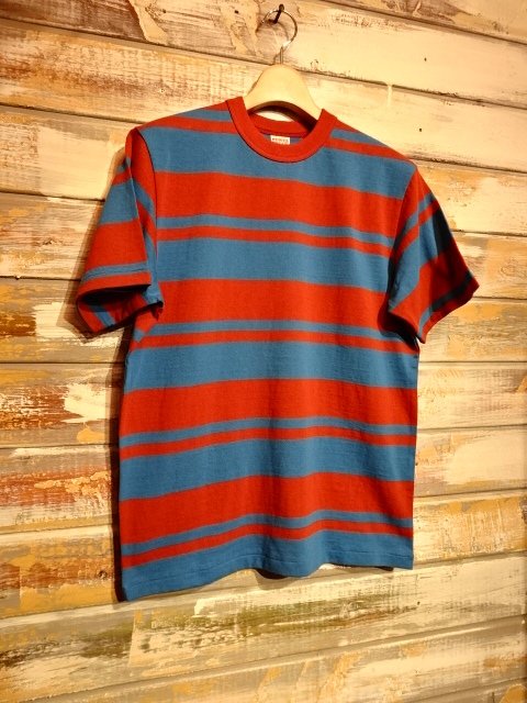 FREEWHEELERS ”RANDOM STRIPED” SET-IN SHORT SLEEVE T-SHIRTS”（CHILI