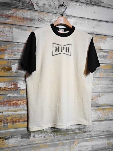 FREEWHEELERS ”MOTOR PSYCLONE GARAGE” SET-IN 2-TONE S/S T-SHIRT（DRY  CREAM×BLACK） - OLD STAND UP