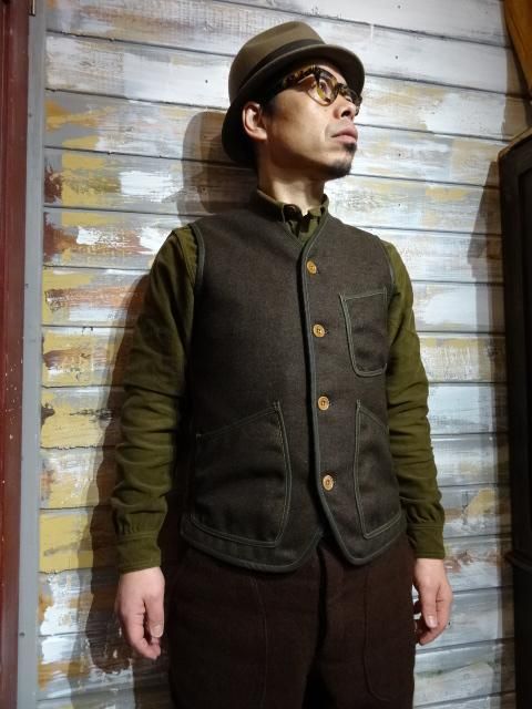 FREEWHEELERS　”Boston”　VEST　GRAINED OLIVE - OLD STAND UP