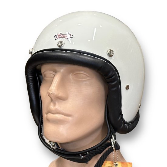 再入荷無し】 DRAGSTER LEATHER TRIM HELMET WHITE - ホームページから新ショッピングサイトをご覧ください