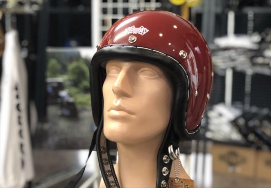 DRAGSTER LEATHER TRIM HELMET DARK RED - No Budz Online Shopping