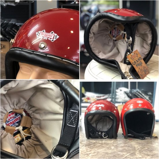 再入荷無し】 DRAGSTER LEATHER TRIM HELMET DARK RED - ホームページから新ショッピングサイトをご覧ください