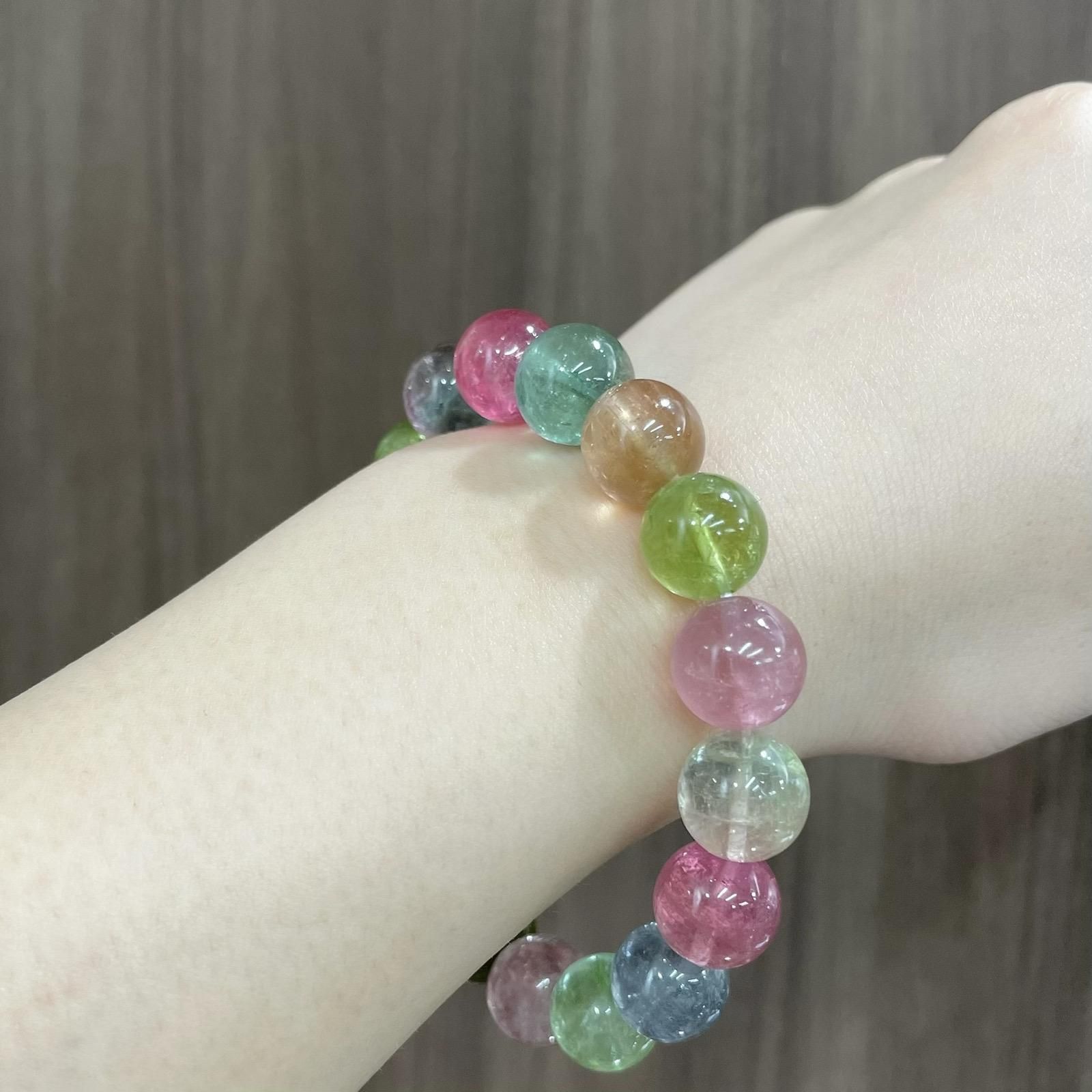 天然石 逸品トルマリン筒珠のブレスレット（番号A1597） 天然石 逸品トルマリン筒珠のブレスレット（番号A1597） 日本製