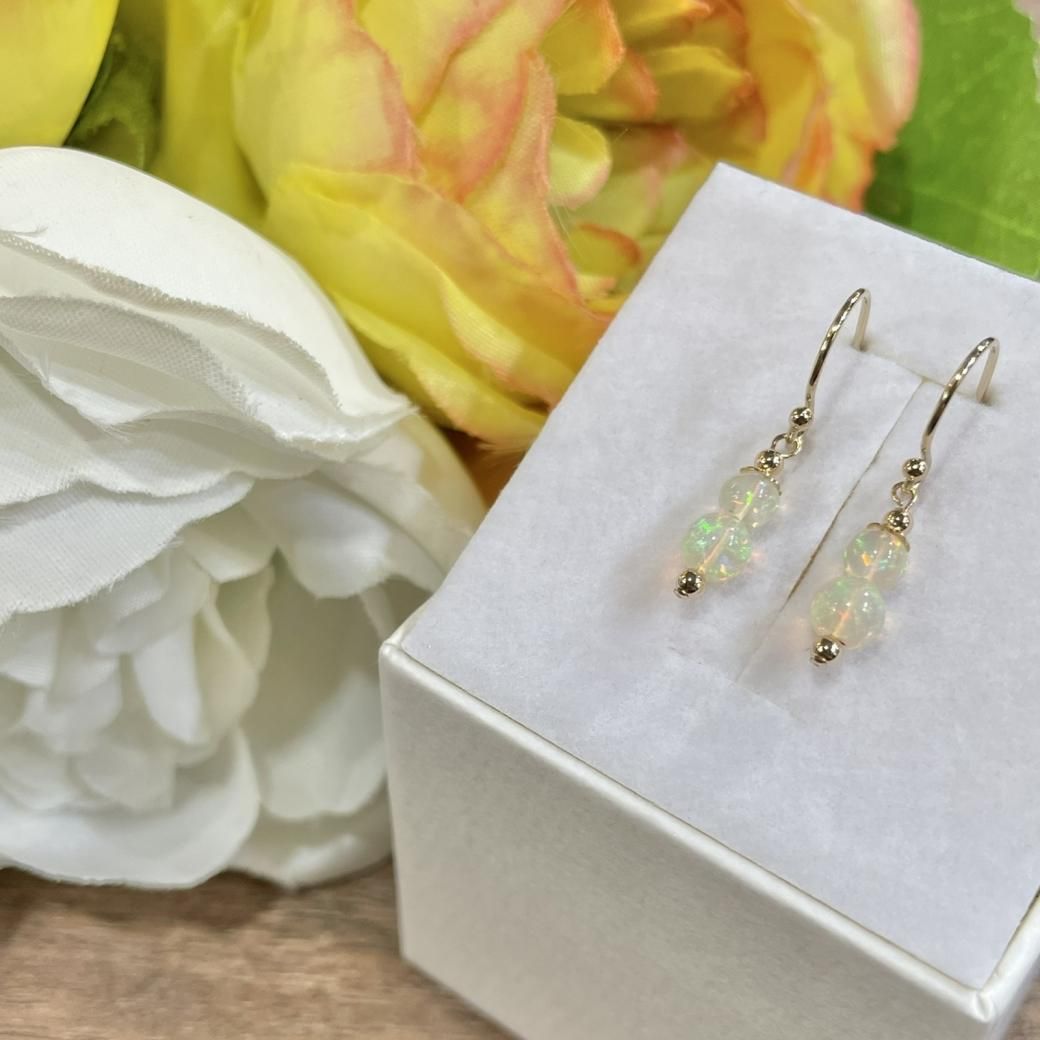 天然石♡プレシャスオパール×ハートカービングシェルのピアス