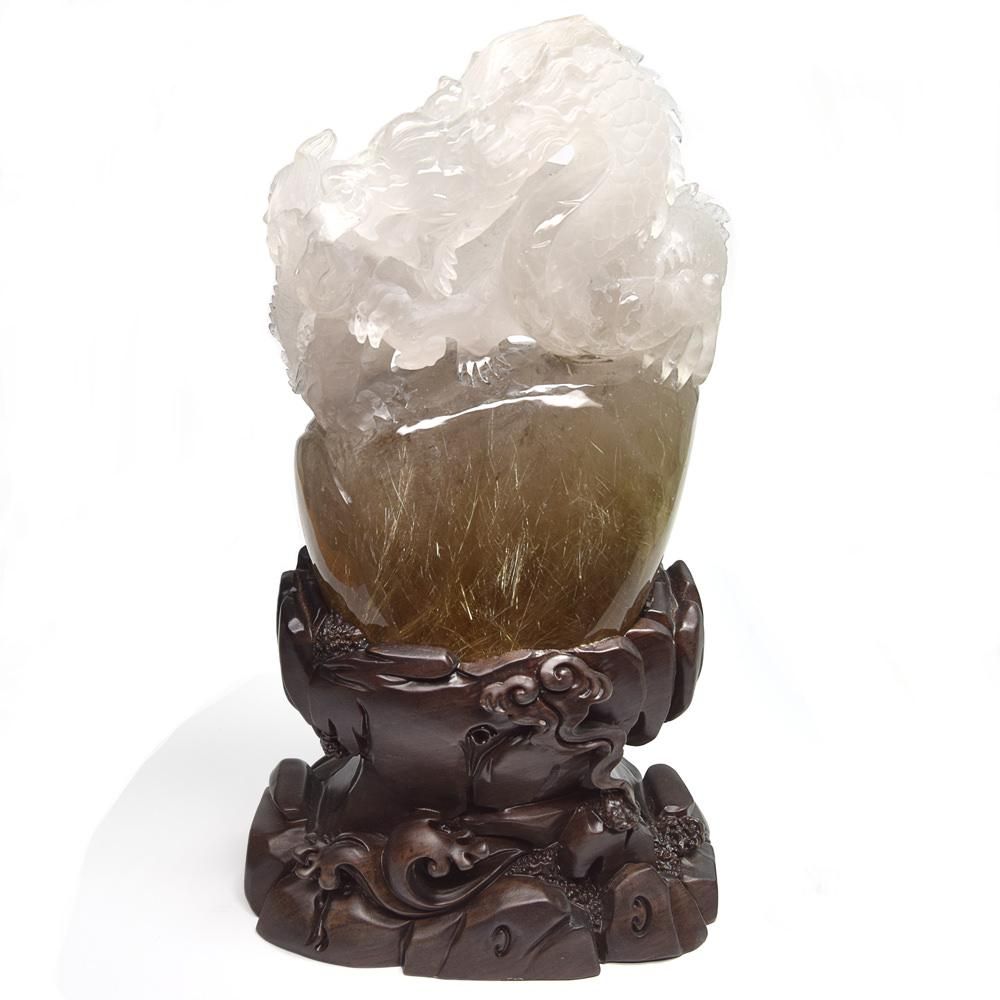 ゴールドルチルクォーツ「龍」 約280x160x110mm #NE555 - プレミアム