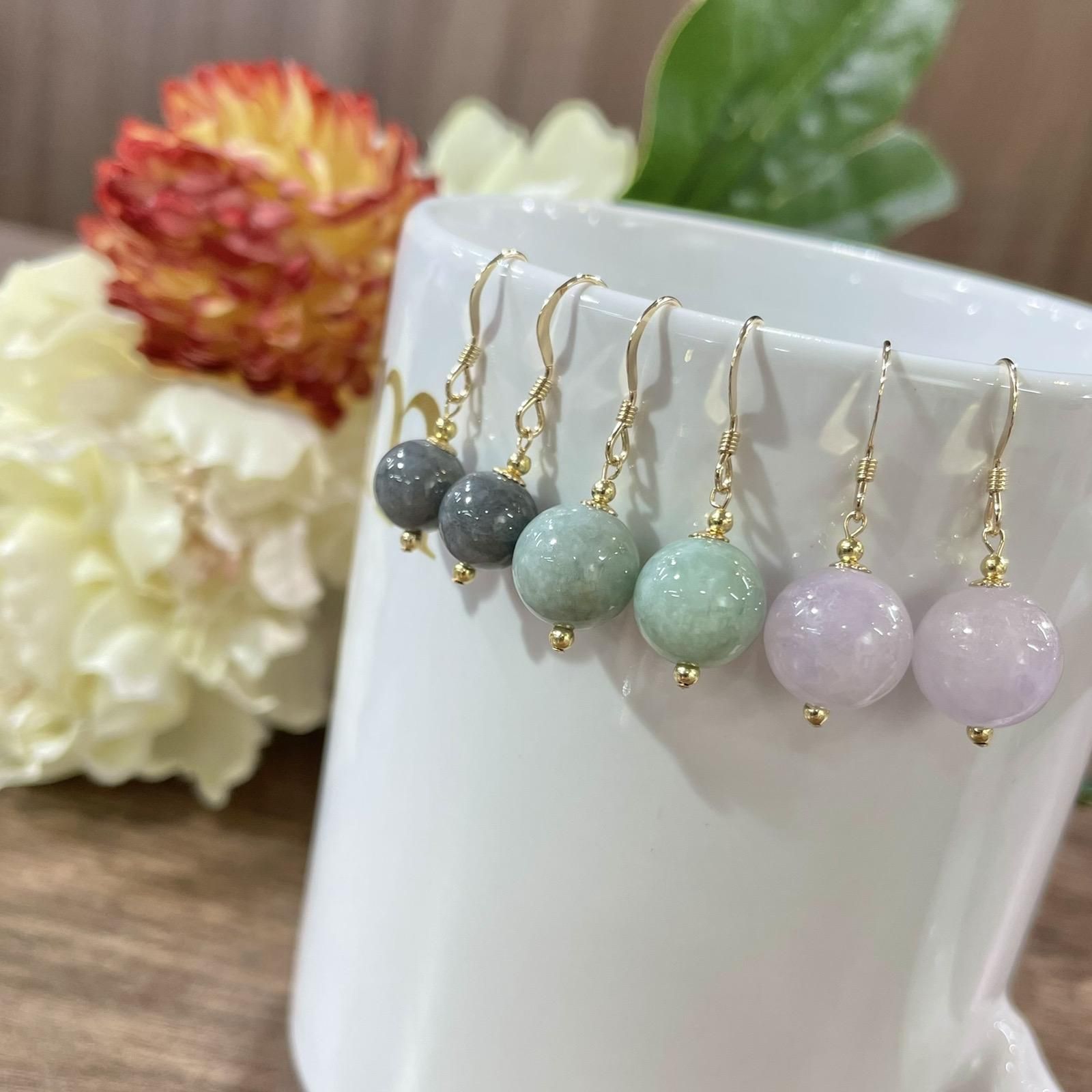 ♥️天然石ピアス♥️No.67☆350円☆大粒ジェイド 同梱150円‼ - ピアス