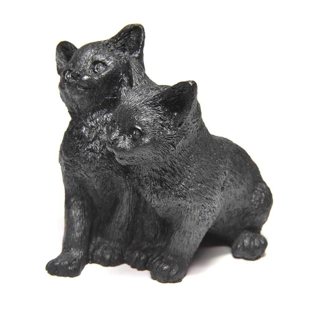 シュンガイト「猫ペア」置物 80x70x83mm #PA053 - プレミアム天然石専門店 premium stone gallery