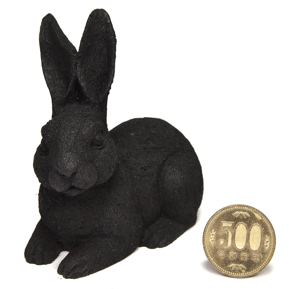 シュンガイト「ウサギ」置物 94x51x53mm #PA058 - プレミアム天然石 